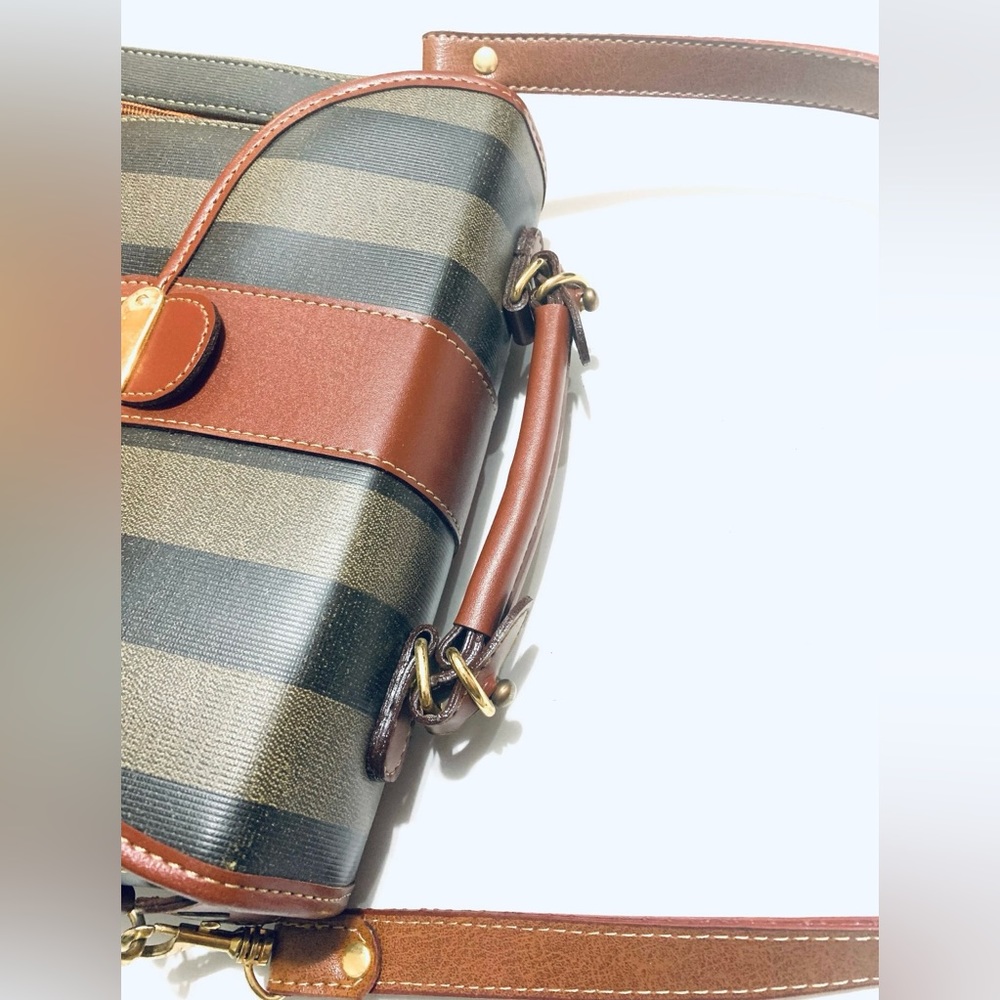 1980’s Vintage Structured Shoulder Bag - Striped Black, Grey and Brown - Picture 7 of 11